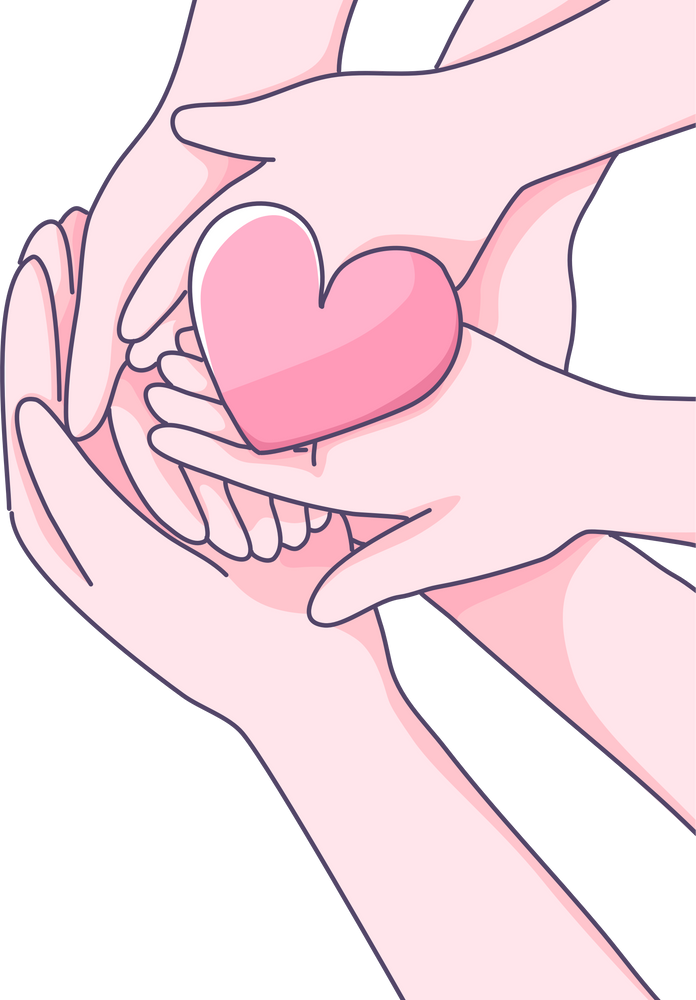 Hands Holding a Pink Heart Illustration